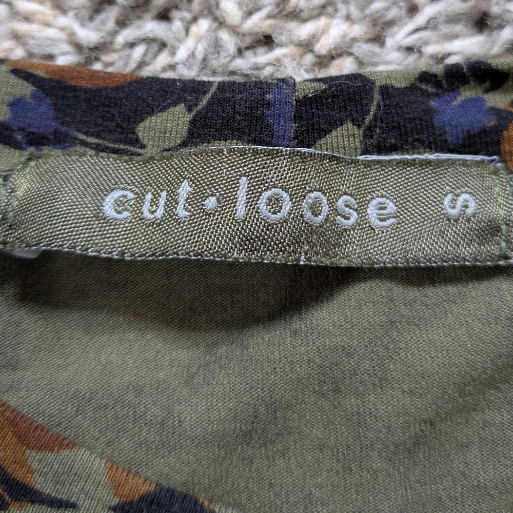Cut Loose Black Brown Green Floral Leaf Long Sleeve Top S - Picture 6 of 8
